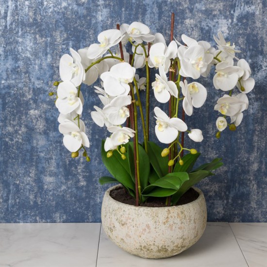 LARGE FAUX ORCHID IN CLAY POT | ARTIFICIAL FLOWER ARRANGEMENTS