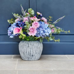 BLUE AND PINK GARDEN FLOWERS | ARTIFICIAL FLOWER ARRANGEMENT