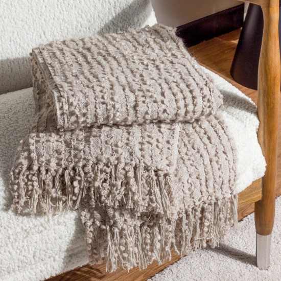 ARVO TASSELLED BLANKET THROW FEATHER 180CM | HOMEWARE 