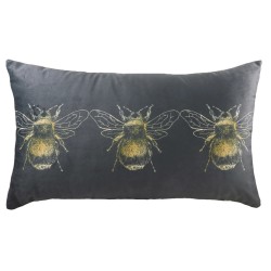 BEE RECTANGULAR VELVET CUSHIONS GREY 50CM | HOMEWARE