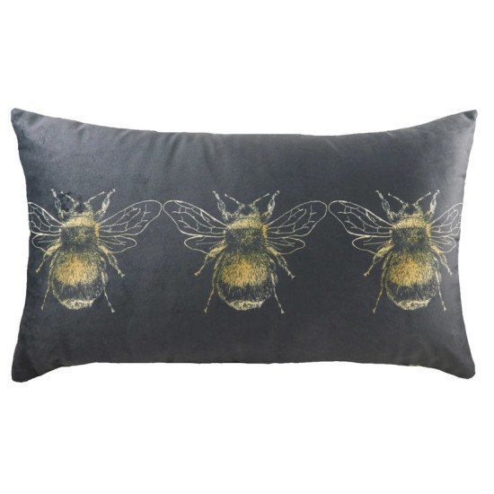 BEE RECTANGULAR VELVET CUSHIONS GREY 50CM | HOMEWARE