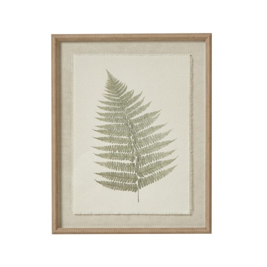 BRACKEN ART ON TORN LINEN WITH BEADED FRAME 50CM X 40CM | HOMEWARE