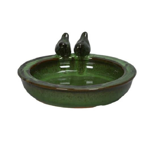 GLAZED BIRD BATH GREEN 28CM | HOMEWARE