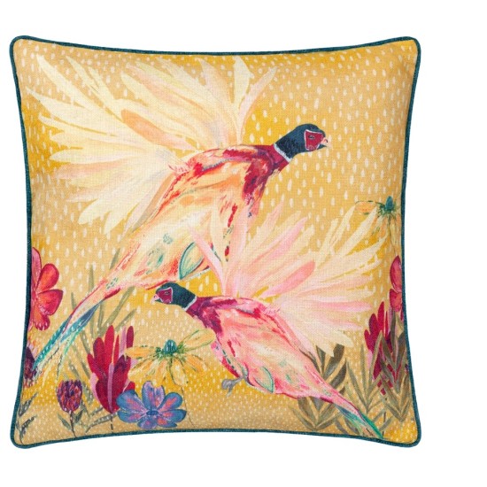 COUNTRY WILDS PHEASANT CUSHION GOLD TEAL 45CM | HOMEWARE