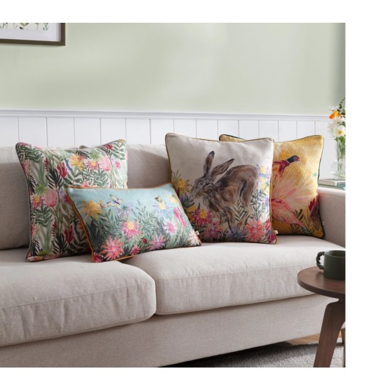 COUNTRY WILDS PHEASANT CUSHION GOLD TEAL 45CM | HOMEWARE