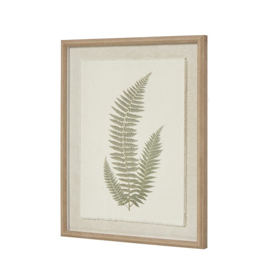 FERN ART ON TORN LINEN WITH BEADED FRAME 50CM X 40CM | HOMEWARE