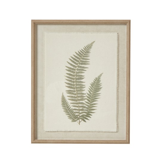 FERN ART ON TORN LINEN WITH BEADED FRAME 50CM X 40CM | HOMEWARE