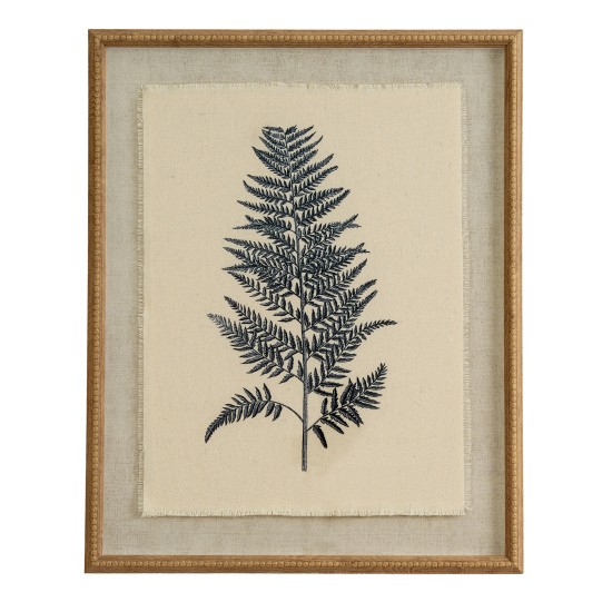 FLORA & FAUNA BEECH FERN ART ON TORN LINEN WITH BEADED FRAME 50CM X 40CM | HOMEWARE