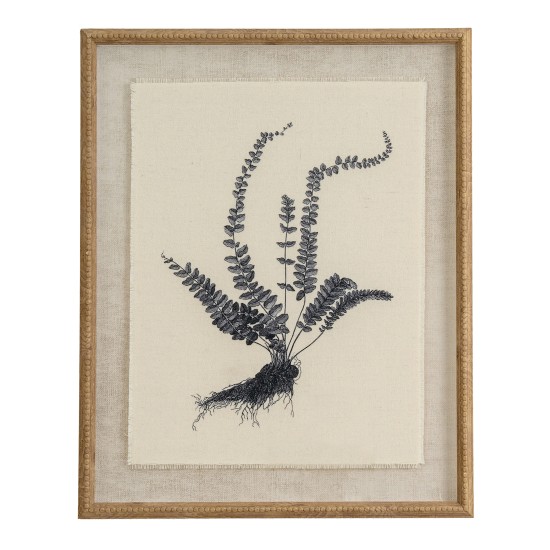 FLORA & FAUNA SPLEENWORT ART ON TORN LINEN WITH BEADED FRAME 50CM X 40CM | HOMEWARE