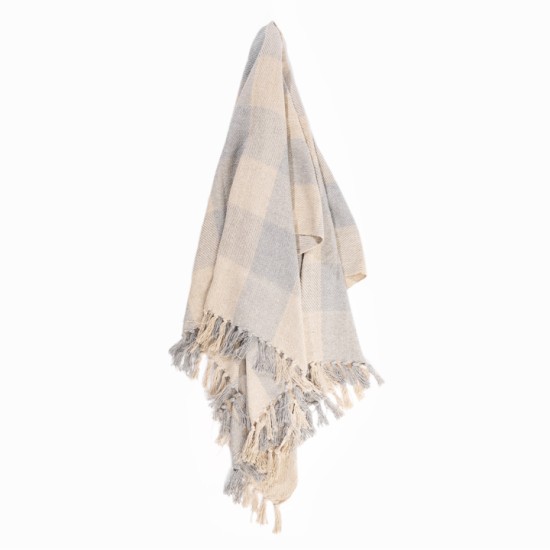 GREY GINGHAM BLANKET THROW GREY AND BEIGE 150CM | HOMEWARE 