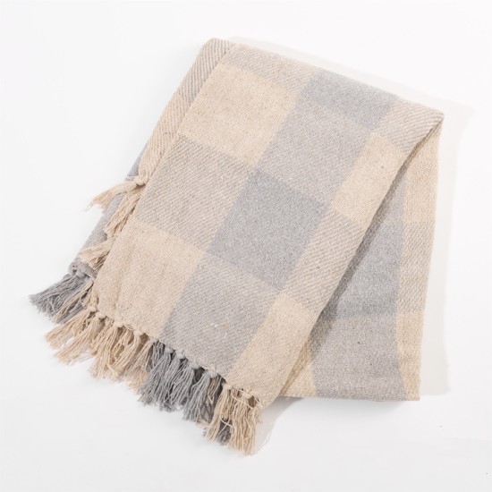 GREY GINGHAM BLANKET THROW GREY AND BEIGE 150CM | HOMEWARE 