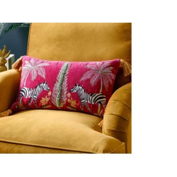 KALAHARI EMBROIDERED RECTANGULAR VELVET CUSHIONS PINK 50CM | HOMEWARE