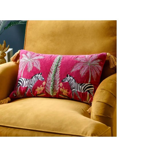 KALAHARI EMBROIDERED RECTANGULAR VELVET CUSHIONS PINK 50CM | HOMEWARE
