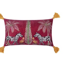 KALAHARI EMBROIDERED RECTANGULAR VELVET CUSHIONS PINK 50CM | HOMEWARE