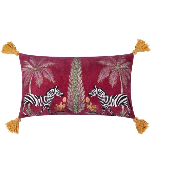KALAHARI EMBROIDERED RECTANGULAR VELVET CUSHIONS PINK 50CM | HOMEWARE