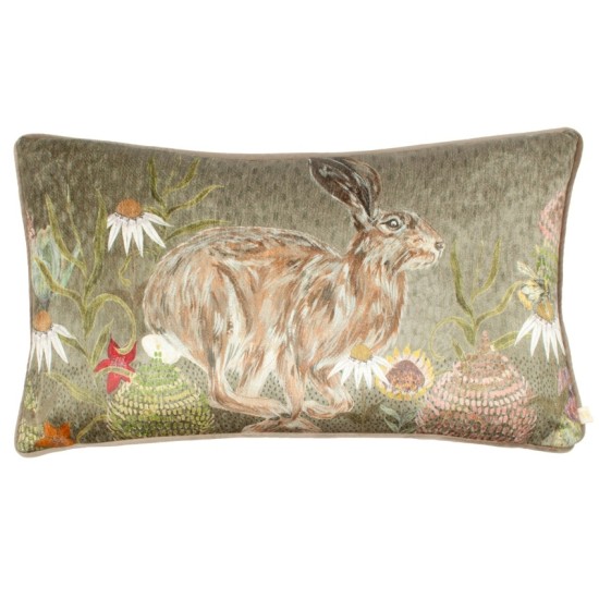 MEADOW BLOOM HAZEL HARE CHENILLE CUSHION SAGE 50CM | HOMEWARE