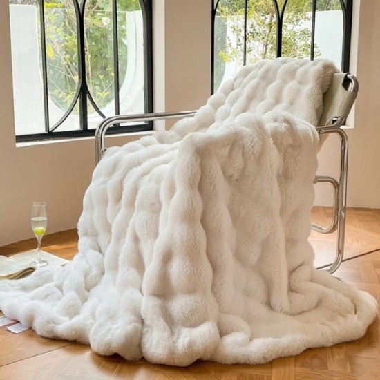 PLUSH FAUX FUR THROW BLANKETS CREAM 180CM  | HOMEWARE