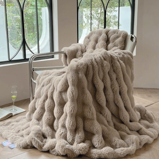 PLUSH FAUX FUR THROW BLANKETS TAUPE 180CM  | HOMEWARE