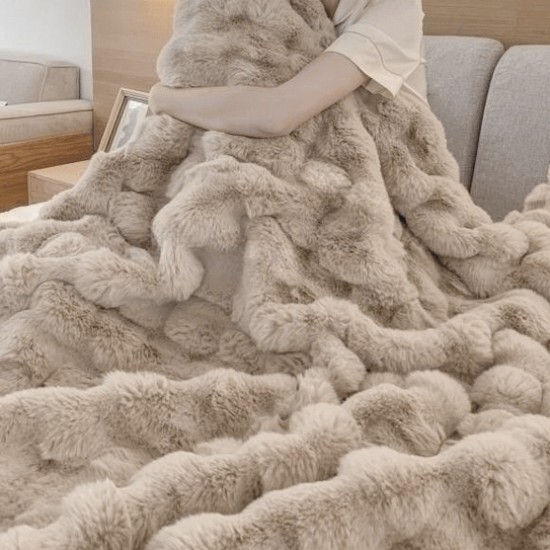 PLUSH FAUX FUR THROW BLANKETS TAUPE 180CM  | HOMEWARE