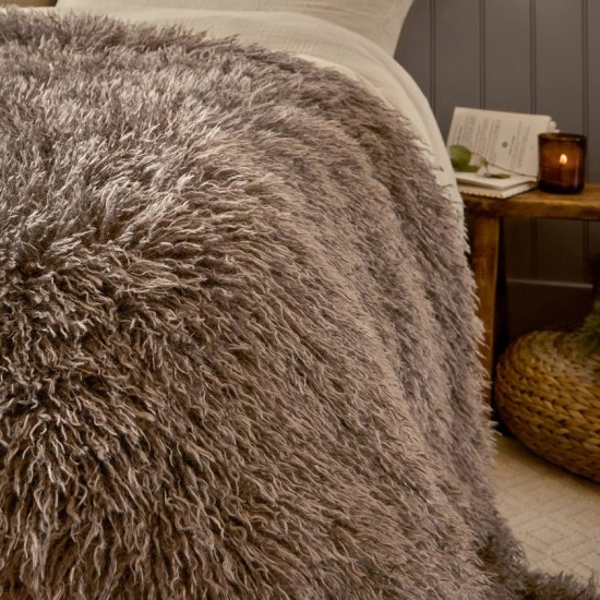 ROWAN FAUX FUR THROW BLANKETS MOCHA 175CM  | HOMEWARE
