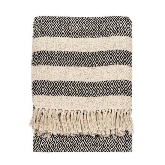 SCANDI BOHO BLANKET THROW BLACK AND BEIGE 150CM | HOMEWARE 