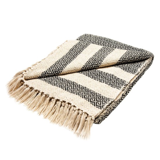 SCANDI BOHO BLANKET THROW BLACK AND BEIGE 150CM | HOMEWARE 