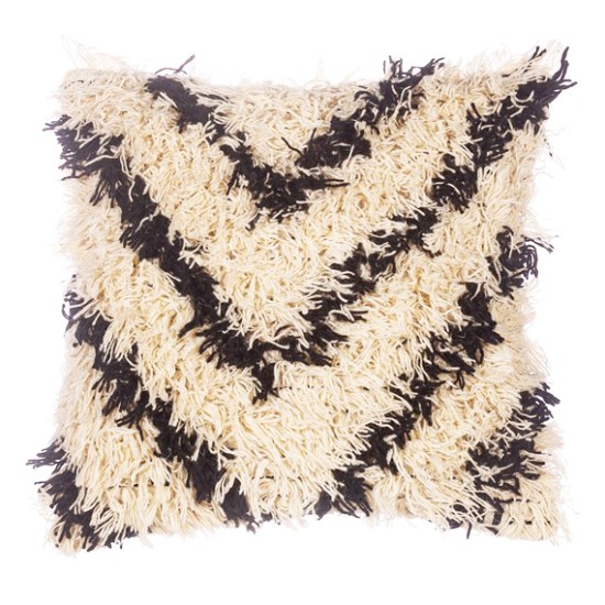 SHAGGY CUSHION COVER BLACK AND CREAM 40CM | HOMEWARE 