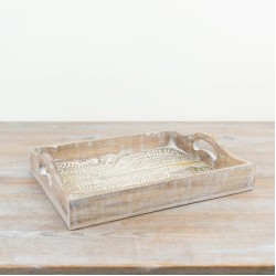 WHITE WASH WOODEN TRAY 35CM | HOMEWARE