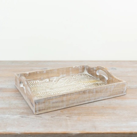 WHITE WASH WOODEN TRAY 35CM | HOMEWARE