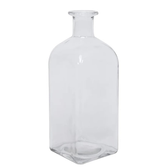 SQUARE GLASS BOTTLE VASE CLEAR 29CM | FLOWER VASES