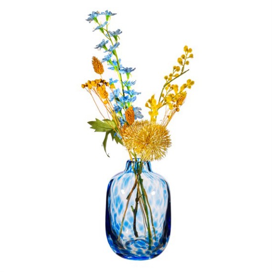 LARGE BLUE SPECKLED GLASS VASE 25CM | FLOWER VASES 