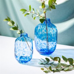 LARGE BLUE SPECKLED GLASS VASE 25CM | FLOWER VASES 