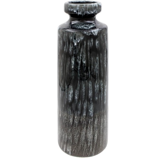 TALL REACTIVE GLAZE VASE BLACK 31CM | FLOWER VASES 